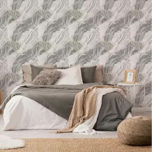 Fresco Agate Marbled Plain Grey Gold Wallpaper