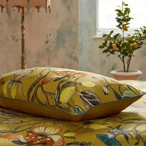 Cotton Floral Duvet Cover Set with Pillowcases Yellow/Green / Super King - 2 Standard Pillowcases