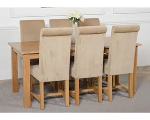 Oslo 180 x 90 cm Large Oak Dining Table and 6 Chairs Dining Set with Washington Beige Fabric Chairs