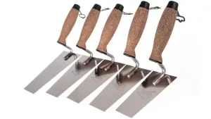 Toolty Bucket Trowel with Wooden Handle Set 5PCS 130, 140, 150, 160, 180mm for Scooping Scraping Mortar Masonry Brickwork DIY K