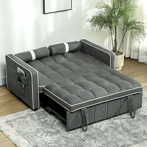 HOMCOM 2 Seater Pull Out Sofa Bed with Adjustable Backrest, Charcoal Grey