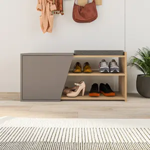 Decortie Modern Fiona Shoe Bench with Storage Space up to 6 Pair Shoes 104.6(W)cm Oak, Mocha Grey