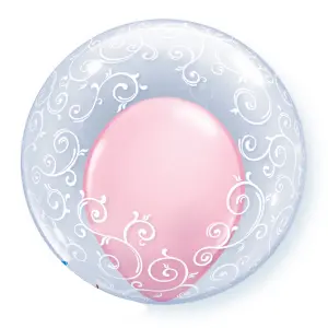 Qualatex 24 Inch Deco Fancy Filigree Single Clear Bubble Balloon Clear/White (One Size)