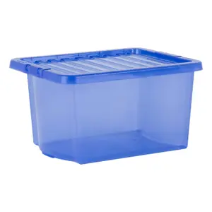 Wham Crystal 5x 28L Plastic Storage Boxes with Lids. Small Size, Strong . Made in the UK Tint Spectrum Blue