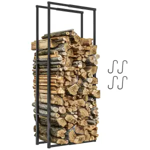 Outsunny 100-150cm Retractable Metal Firewood Log Holder Rack with Hooks