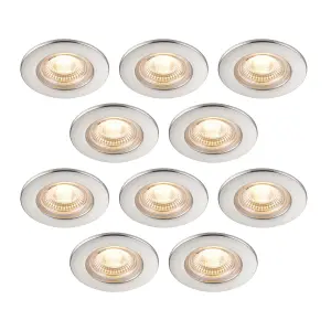 GoodHome Drexler Satin Nickel effect Fixed LED Fire-rated Warm white Downlight IP65, Pack of 10