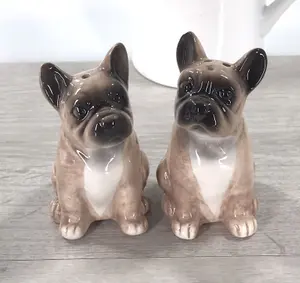 French Bulldog novelty Salt & Pepper ceramic shaker set Frenchie lover gift box