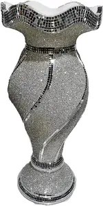 Floor Vase Large 40X60Cm Crushed Diamond Crystal Sparkly Mirrored Silver V072