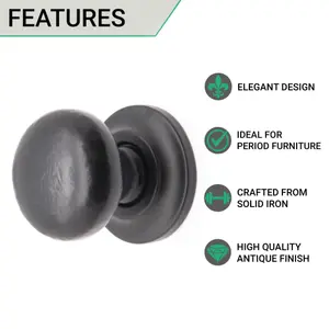 Round Cupboard Knob - 32mm - Black Antique Iron - Pack of 2