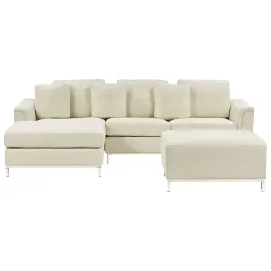 Right-Hand Corner Sofa with Ottoman OSLO Beige Fabric Right Hand