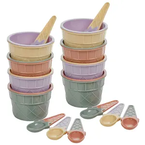 URBNLIVING 10cm Width 16 Pcs Ice Cream Set Kids Party 8 Bowls & Spoons Multicolour Dessert Cups Scoops