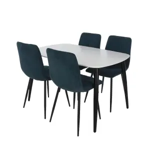 Core Products Aspen White 120cm Rectangular Dining Table with 4 Blue Cord Fabric Straight Stitch Design Chairs