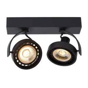 Lucide Dorian Modern Twin Ceiling Spotlight - LED Dim to warm - GU10 - 2x12W 2200K/3000K - Black