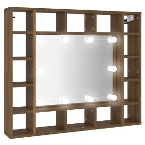 Berkfield Mirror Cabinet with LED Brown Oak 91x15x76.5 cm