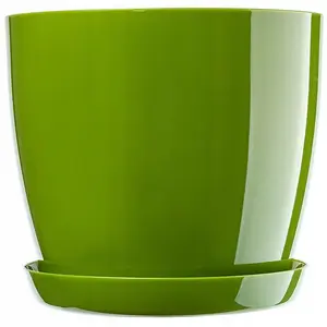 Plant Flower Pot Plastic 20 Colours 9 sizes Gloss Pots Planter Saucer Tray Deco Green 12cm