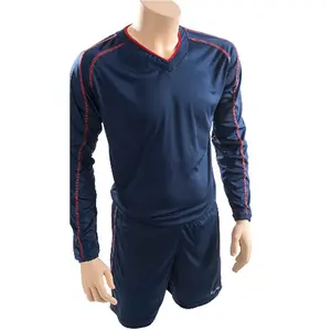 M JUNIOR Long Sleeve Marseille Shirt & Short Set - NAVY/RED 26-28" Football Kit