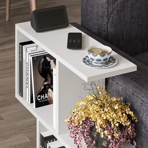 Barbara Side Table Modern 2-Tier Design with Storage Compartments White