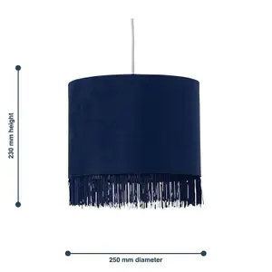 First Choice Lighting Tassel Navy Blue Velvet with Chrome Inner Easy Fit 25cm Pendant Shade