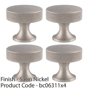 4 PACK - Knurled Flared Stem Cabinet Door Knob - 38mm Satin Nickel Cupboard Pull Handle