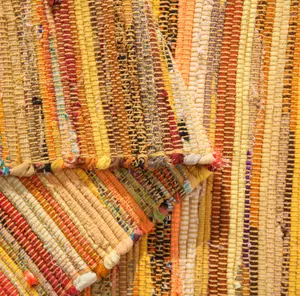 Festival Recycled Cotton Blend Rag Rug in Varied Colourways Indoor and Outdoor Use / 75 cm x 120 cm / Yellow