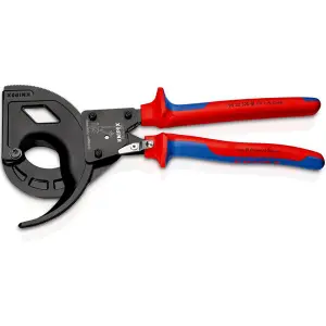 KNIPEX 95 32 320 Cable Cutter (ratchet principle, 3-stage) with multi-component grips black atramentized, 320mm 25882