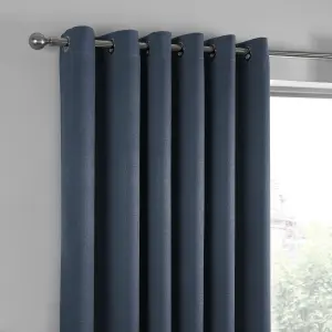 Strata Navy Triple-Woven Dimout Eyelet Curtains