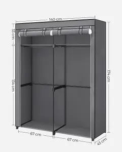 Wardrobe Storage Organiser, Portable Wardrobe with Hanging Rods, Clothes Rack, Foldable, Cloakroom, Bedroom, Study, Stable, Grey