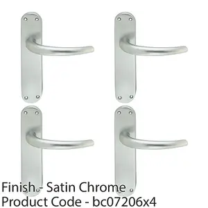 4 PACK - Rounded Sleek Internal Latch Door Handle - Satin Chrome Lever on Backplate