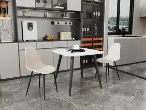 Core Products Aspen White 80cm Square Dining Table with 2 Calico Plastic Curve Design Chairs