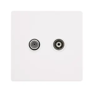 White Metal Screwless Plate Satellite And Isolated Coaxial 1 Gang Socket - White Trim - SE Home