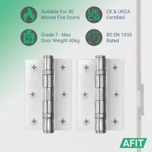 AFIT Polished Chrome Door Hinges - 3 Inch / 76mm  Internal Fire Door Hinges - 2 Pairs