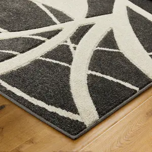 Modern Optical 3D Charcoal Easy to Clean Abstract Rug for Dining Room-120cm X 170cm