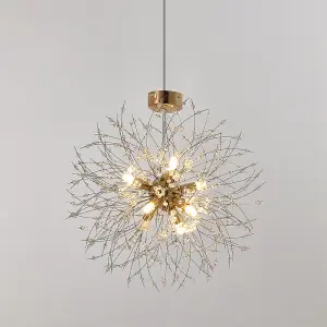 8 Lights Gold Sputnik Beaded Hanging Crystal Chandelier Dandelion Pendant Lights 45 cm