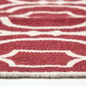 Homescapes Riga Red and White 100% Cotton Printed Patterned Rug, 66 x 200 cm