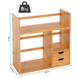 HOMCOM Desk Organiser Desktop Bookshelf 180 Degree Rotatable 2 Drawers Bamboo