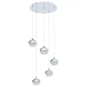 Pendant Ceiling Light Colour Chrome Shade Granille White Clear Plastic Bulb E14 5x25W