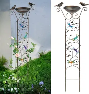 Vintage Garden Trellis with Bird Bath Bowl - Decorative Freestanding Plant Support for Climbing Plants and Flowers