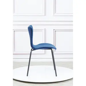 4 Doreen Velvet Upholstered Dining Chair with Black Metal Legs (Set of 4) Navy Blue / Black