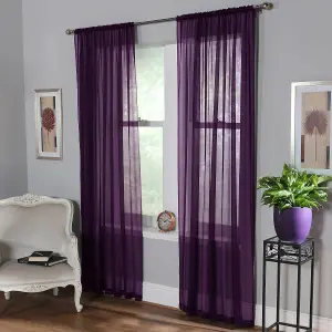 Home Curtains Voile Slot Top Panels 59w x 48d" (149x122cm) Purple (PAIR)