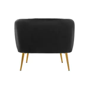 Interiors by Premier Practical Black Velvet Chair with Gold Finish Legs, Back & Armrest Dining Chair, Easy to Clean Armchair