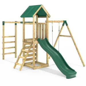 Rebo Adventure Wooden Climbing Frame with Monkey Bar, Swings & Slide - Arvon