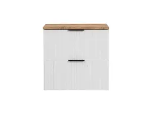 Bathroom Countertop Vanity 60cm Ribbed Textured White / Oak Style Wall Hung Adel