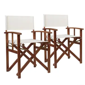 Charles Bentley FSC Wooden Pair of Folding Directors Chairs Cream Pop-Up Garden