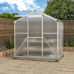 Polycarbonate Greenhouse Aluminium Framed Walk In Garden Green House with Base Foundation,Silver 6x4 ft