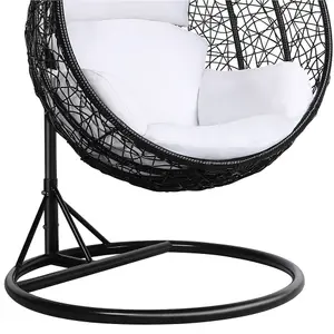 Yaheetech Black Hanging Swing Chair with Cushion Garden Patio Rattan Hammock Chair