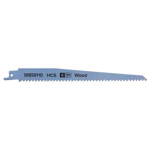 Sealey 200mm 6 TPI Clean Wood Reciprocating Saw Blade x5 Pieces SRBS811D