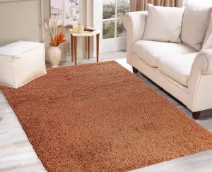 Serdim Rugs Plain Living Room Shaggy Area Rugs Terracotta 80x150 cm