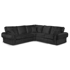 Chelsea Black Crushed Velvet 5 Seater Large Corner Sofa 2 Corner 2 Rolled Arms