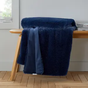 Catherine Lansfield Cosy Glamour Fur 130x170 cm Blanket Throw Navy Blue