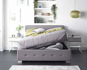 Aspire Side Opening Ottoman Storage Bed in Grey Linen, Double